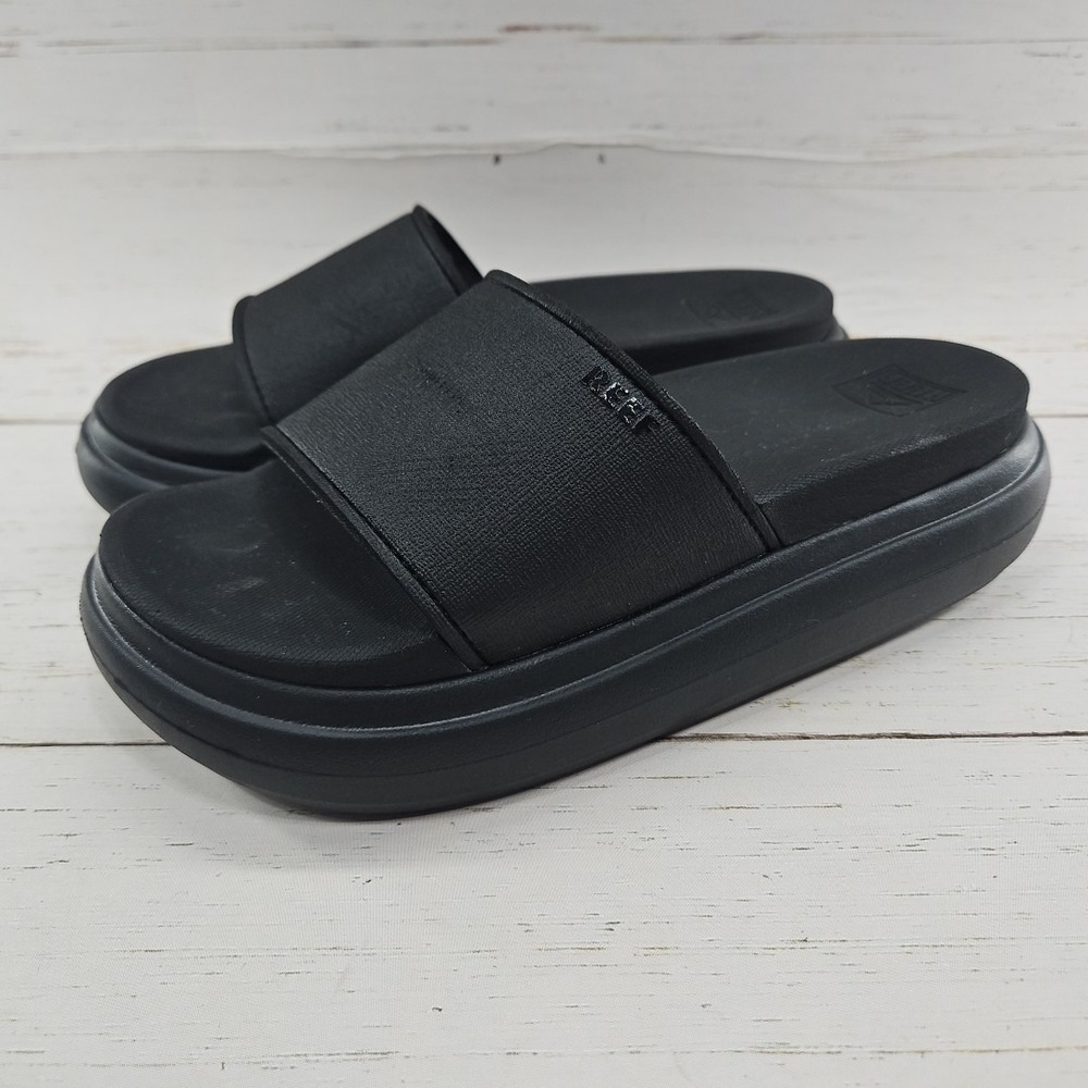 Reef Sandals Women Size 9 Black Cushion Bondi Bay Slides Open Toe Casual Slip On